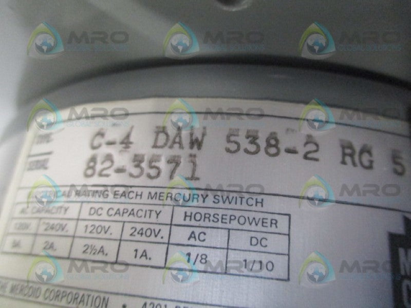 MERCOID CONTROL DAW538-2RG5 PRESSURE SWITCH  NSMP