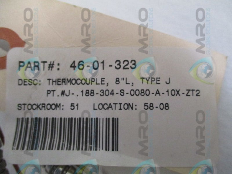 INDUSTRIAL MRO J-.188-304-S-0080-A10X-ZT2 THERMOCOUPLE 8" *NEW NO BOX*