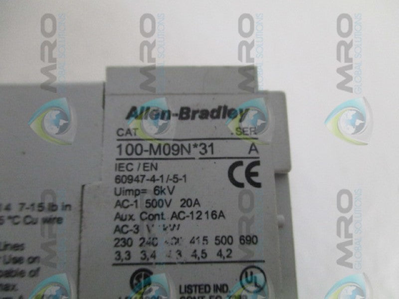 ALLEN BRADLEY 100-M09N31 SER. A CONTACTOR 42V  UNMP