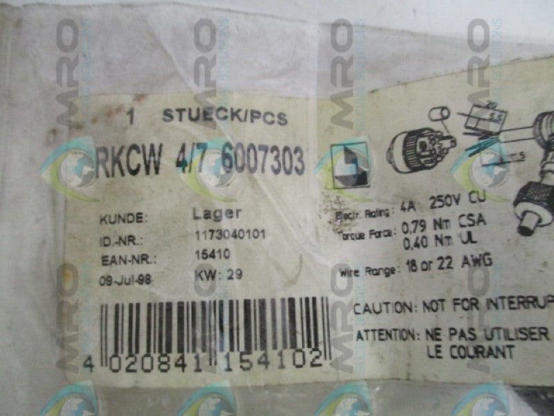LUMBERG RKCW4/7 6007303 FEMALE CONNECTOR *NEW IN FACTORY BAG*