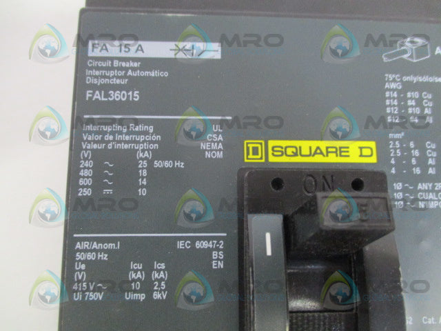 SQUARE D FAL36015 CIRCUIT BREAKER 15A (GREEN) *NEW NO BOX*