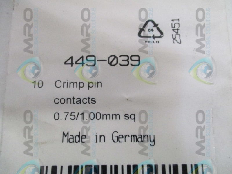 INDUSTRIAL MRO 449-039 CRIMP PIN (PKG. OF 10) * NEW IN FACTORY BAG *