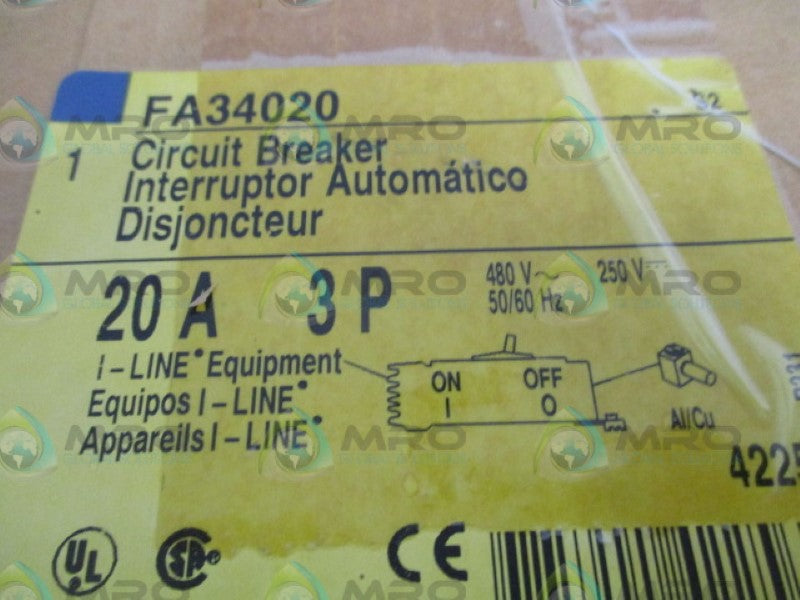 SQUARE D FA34020 CIRCUIT BREAKER 20A (GREY) *NEW IN BOX*