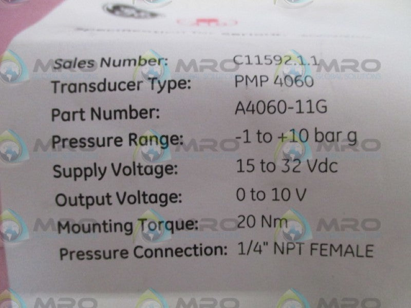 GENERAL ELECTRIC PMP4060 PRESSURE TRANSDUCER 15-32VDC *NEW NO BOX*