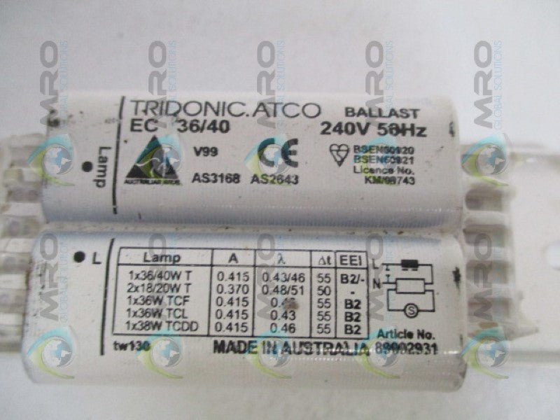 TRIDONIC.ATCO EC36/40 89002931 BALLAST 240V *NEW NO BOX*
