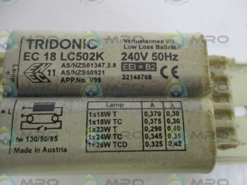 TRIDONIC EC18LC502K 22148708 LOW LOSS BALLAST 240V *NEW NO BOX*