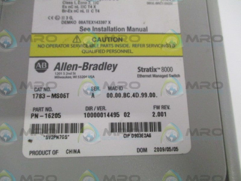 INDUSTRIAL SPARE PART STRATIX 8000 1783-MS06T SER.A F/W 2.001 ETHERNET SWITCH  UNMP