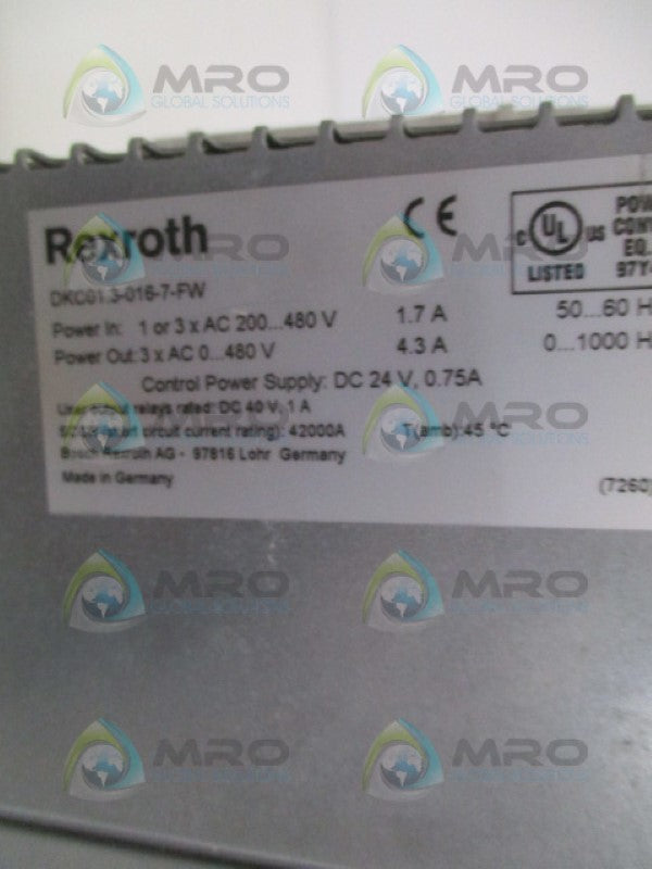 REXROTH DKC01.3-016-7-FW SERVO DRIVE *USED*