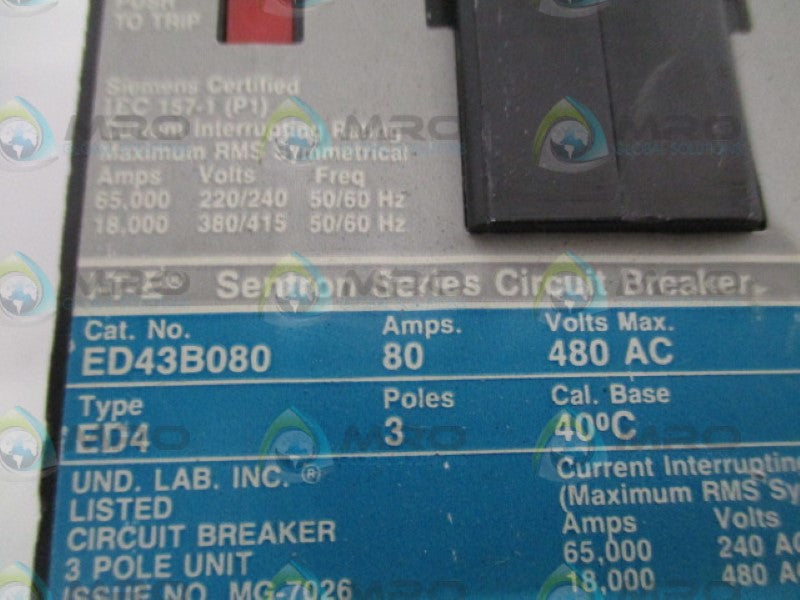 ITE ED43B080 CIRCUIT BREAKER 80A (AS PICTURED) *USED*