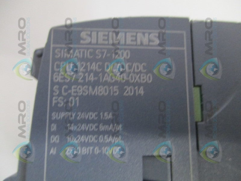 SIEMENS SIMATIC S7-1200 6ES7214-1AG40-0XB0 PROCESS UNIT (AS PICTURED) *USED*