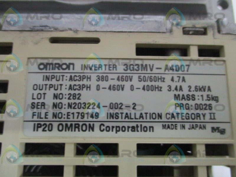 OMRON 3G3MV-A4007 INVERTER DRIVE *USED*