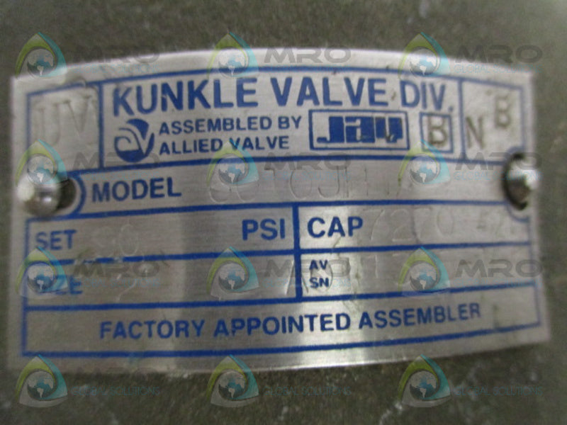 KUNKLE 6010JH PRESSURE RELIEF VALVE 2" *USED*