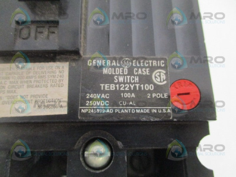 GENERAL ELECTRIC TEB122YT100 CIRCUIT BREAKER 100A *USED*