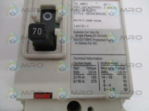EATON HFD2070 CIRCUIT BREAKER 70A  UNMP