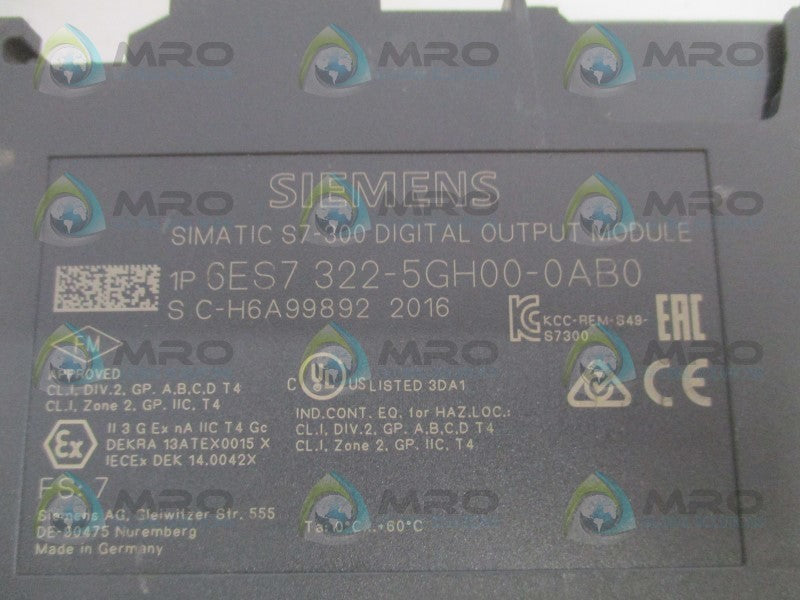 SIEMENS SIMATIC S7-300 6ES7322-5GH00-0AB0 DIGITAL OUTPUT MODULE NSNP