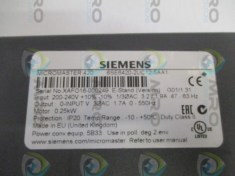 SIEMENS MICROMASTER 420 6SE6420-2UC12-5AA1 AC DRIVE *NEW NO BOX*