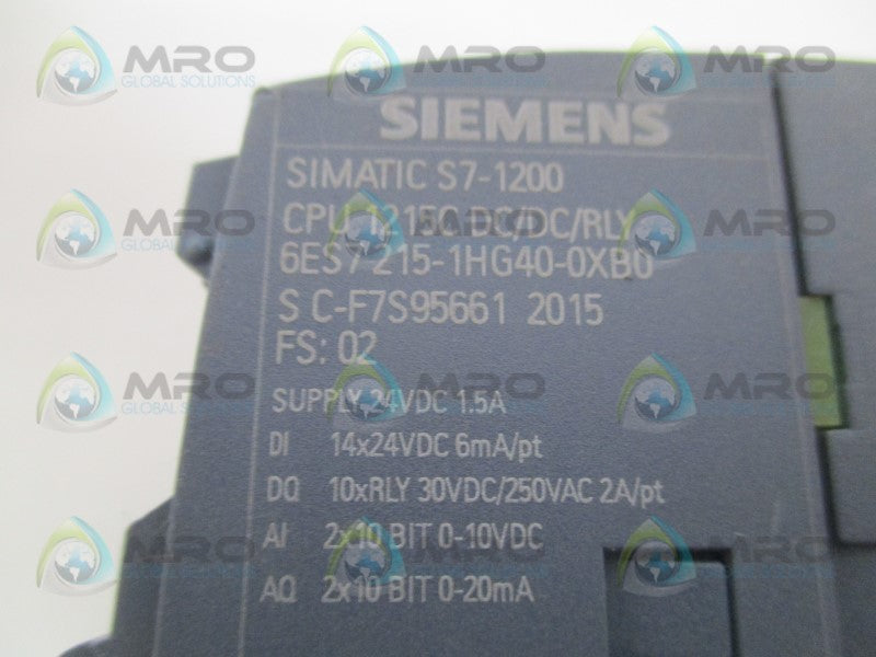 SIEMENS SIMATIC S7-1200 6ES7215-1HG40-0XB0 CPU MODULE *USED*