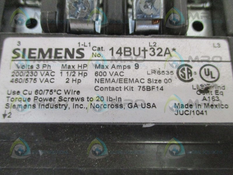SIEMENS 14BU+32A/75D73070G/3UB8113-4BB2 STARTER (0.75-3.4A)  UNMP