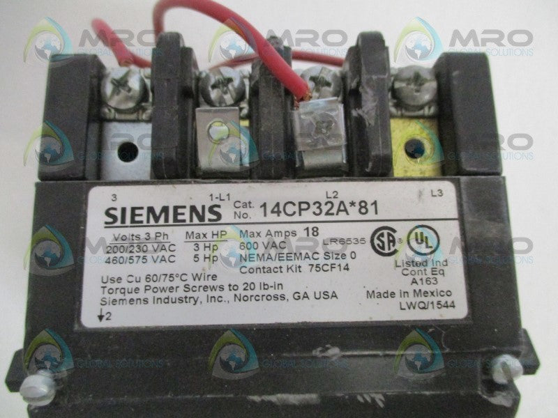 SIEMENS 14CP32A81/75D73070D/48DC38AA3 STARTER (AS PICTURED)  UNMP