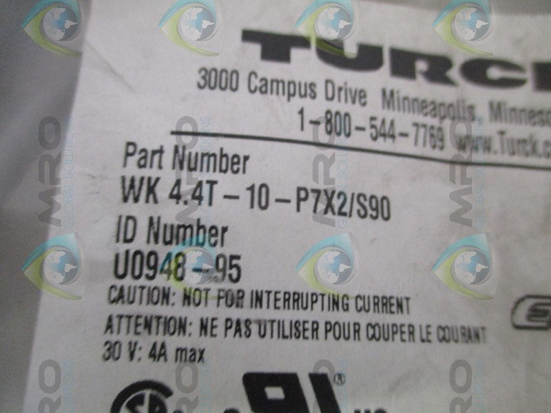 TURCK WK4.4T-10-P7X2/S90 MOLDED CORDSET *NEW IN FACTORY BAG*