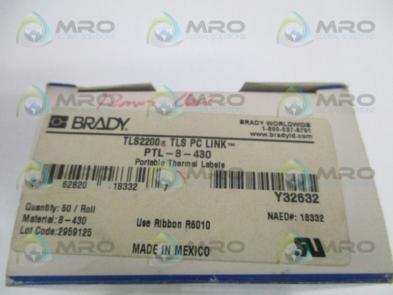 BRADY PTL-8-430 PORTABLE THERMAL LABELS (PKG. OF 5)  NSMP