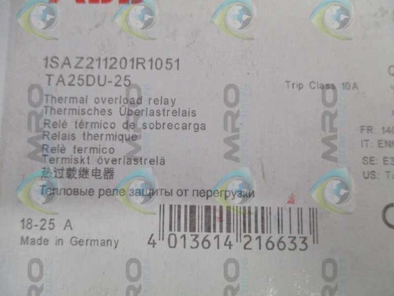 ABB TA25DU-25 1SAZ211201R1051 THERMAL OVERLOAD RELAY 18-25A * FACTORY SEALED *