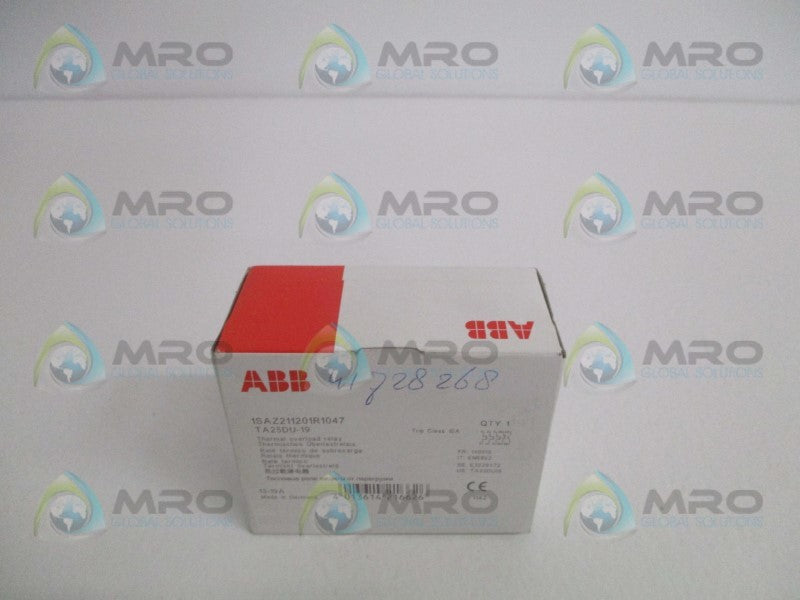 ABB TA25DU-19 1SAZ211201R1047 OVERLOAD RELAY 13-19A  * FACTORY SEALED *