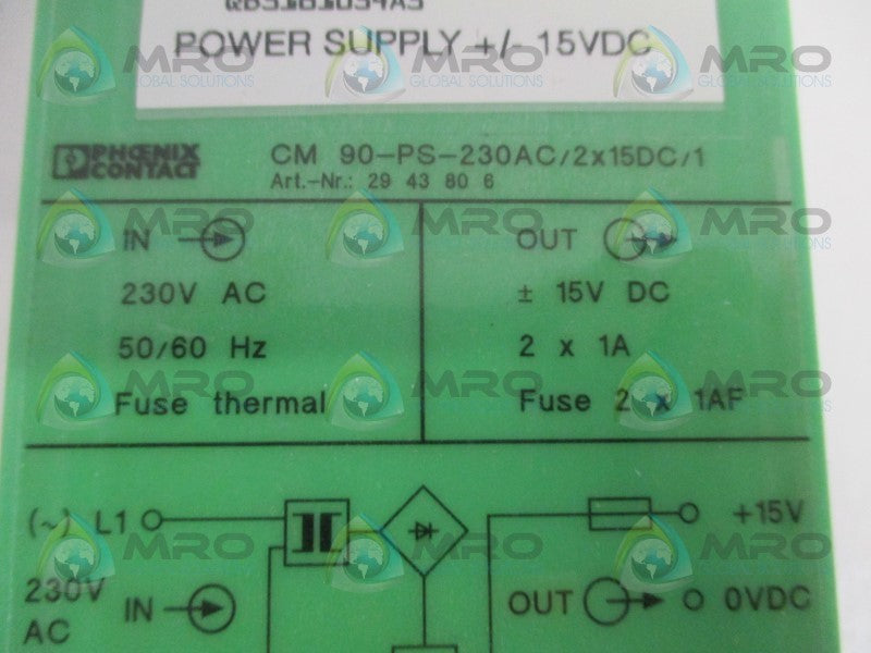 PHOENIX CONTACT CM90-PS-230AC/2X15DC/1 POWER SUPPLY  NSNP