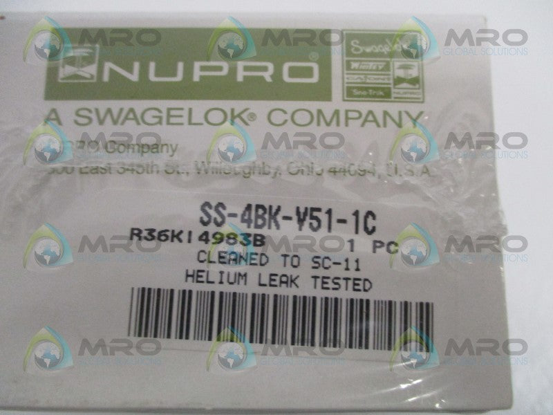 NUPRO SS-4BK-V51-1C BELLOWS SEALED VALVE *FACTORY SEALED*