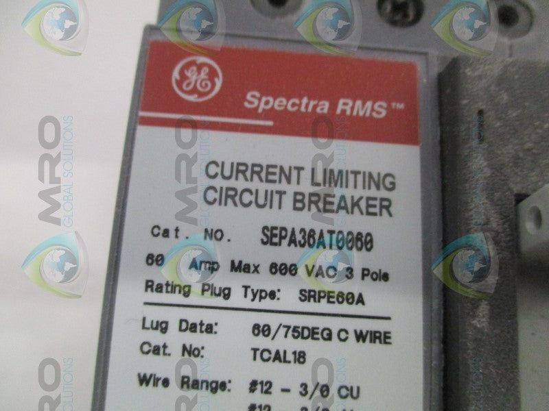 GENERAL ELECTRIC SPECTRA RMS SEPA36AT0060 CIRCUIT BREAKER 60A *NEW IN BOX*