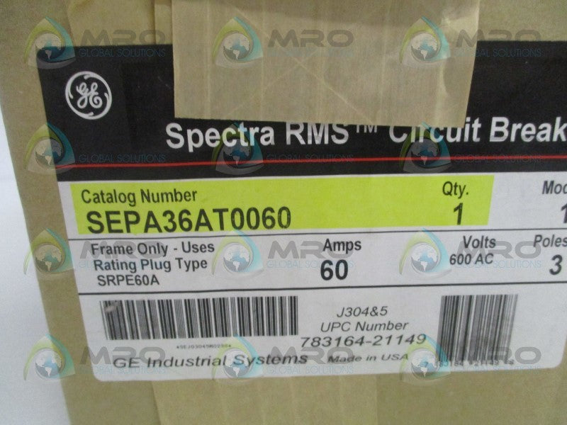 GENERAL ELECTRIC SPECTRA RMS SEPA36AT0060 CIRCUIT BREAKER 60A *NEW IN BOX*
