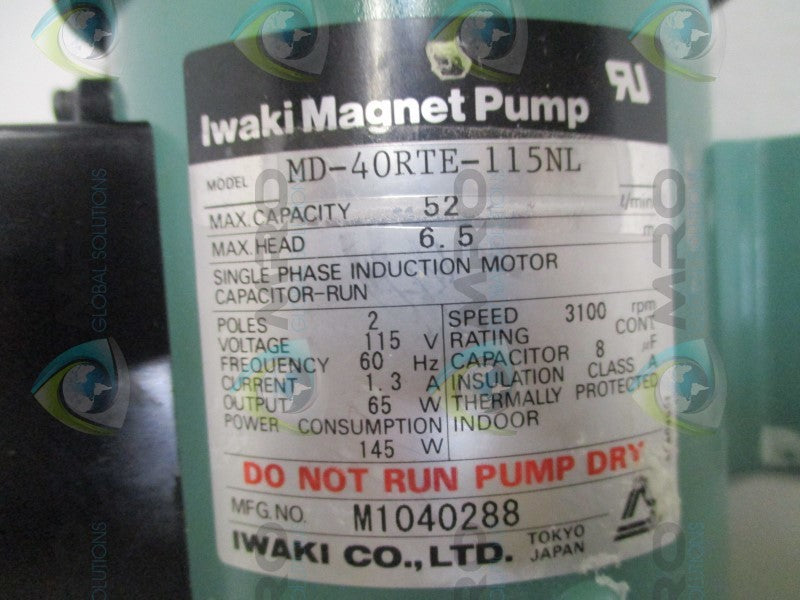 IWAKI MD-40RTE-115NL MAGNET PUMP *USED*