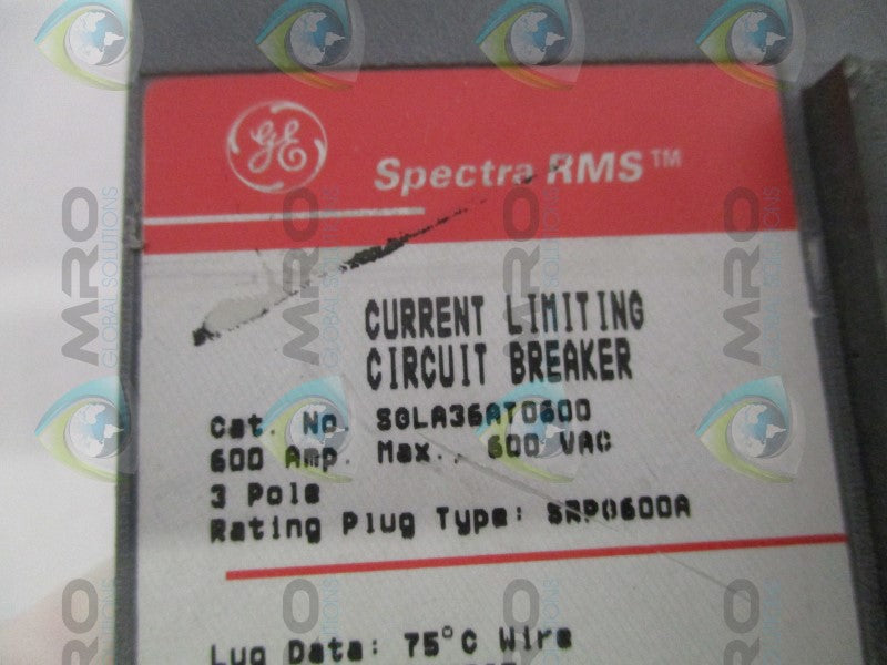 GENERAL ELECTRIC SPECTRA RMS SGLA36AT0600 LIMITING CIRCUIT BREAKER 600A *USED*