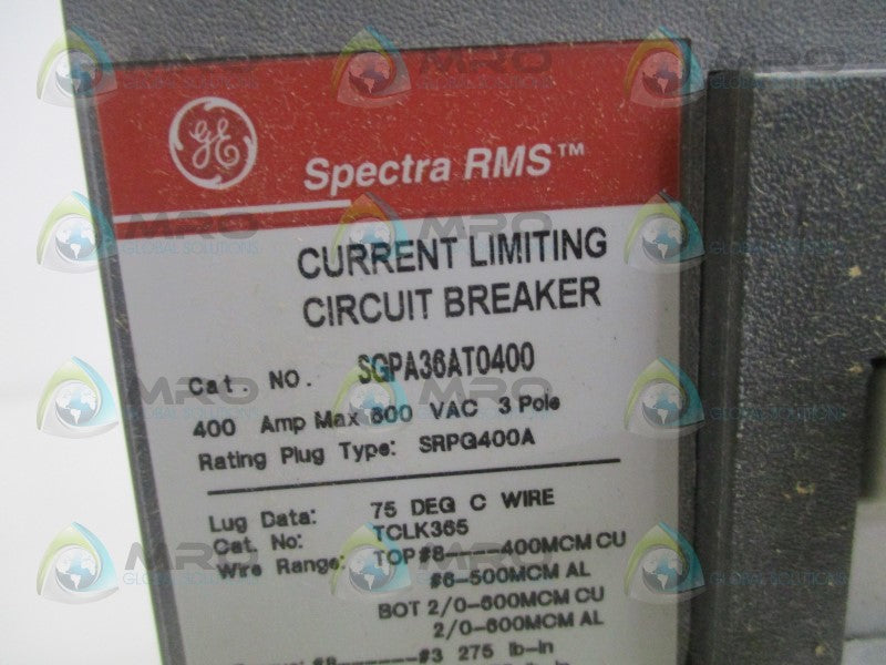 GENERAL ELECTRIC SPECTRA RMS SGPA36AT0400 CIRCUIT BREAKER 400A *NEW IN BOX*