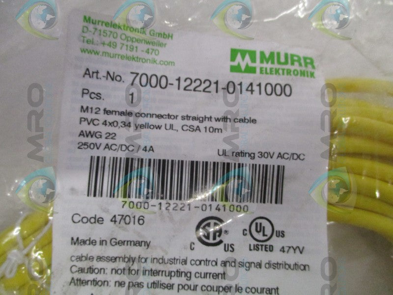 MURR ELEKTRONIK 7000-12221-0141000 CONNECTOR *NEW IN FACTORY BAG*