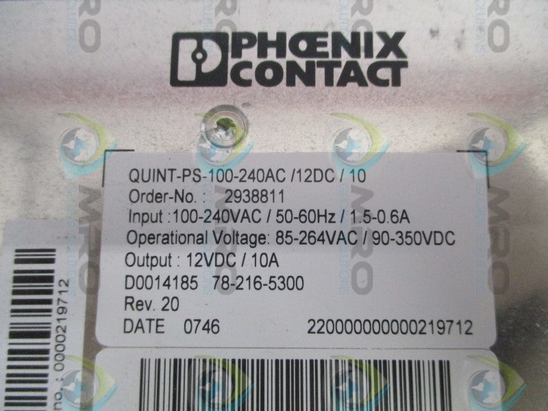 PHOENIX CONTACT QUINT-PS-100-240AC/12DC/10 NSMP