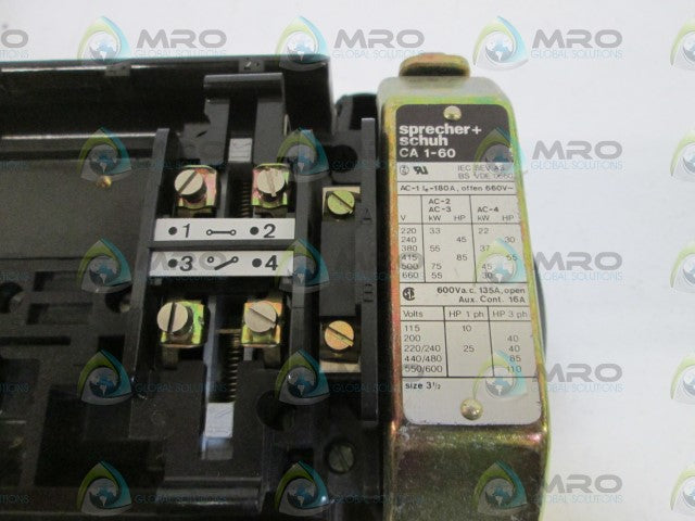 SPRECHER+SCHUH CONTACTOR 180V/208V CA 1-60 *NEW NO BOX*