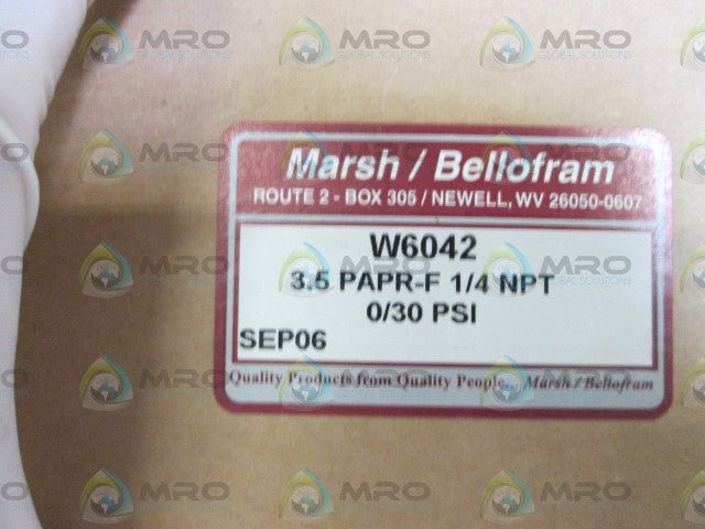 MARSH/BELLOFRAM 3.5" 0/30 PSI 1/4" NPT GAUGE W6042 *NEW IN BOX*