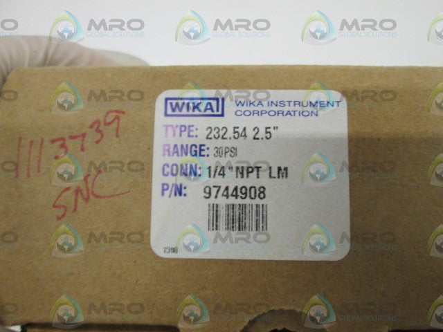 WIKA GAUGE 232.54 2.5" 30 PSI 1/4" NPT LM 9744908 *NEW IN BOX*