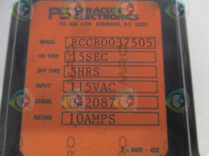 SYRACUSE ELECTRONICS RCCB0037505 TIME DELAY RELAY 15SEC./5HRS.  UNMP