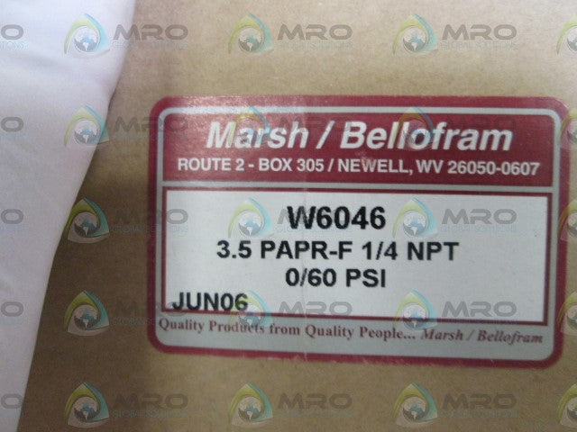 MARSH/BELLOFRAM 3.5" 0/60PSI 1/4" NPT W6046 *NEW IN BOX*