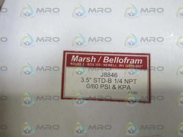 MARSH/BELLOFRAM GAUGE 3.5" 0-60PSI 1/4" NPT J8846 *NEW IN BOX*