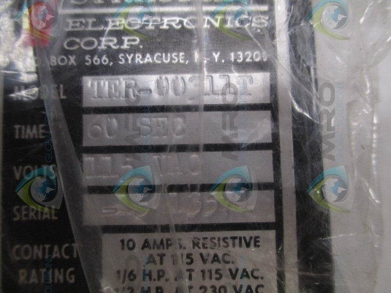 SYRACUSE ELECTRONICS TER-001311T TIME DELAY RELAY 60SEC.  NSMP