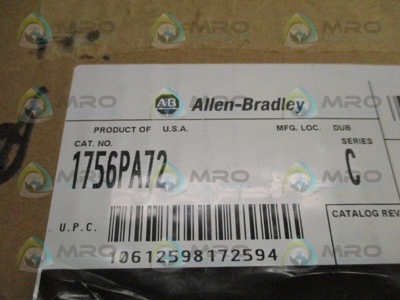 ALLEN BRADLEY CONTROLLOGIX 1756-PA72 SER. C POWER DATE: 2008 * FACTORY SEALED *