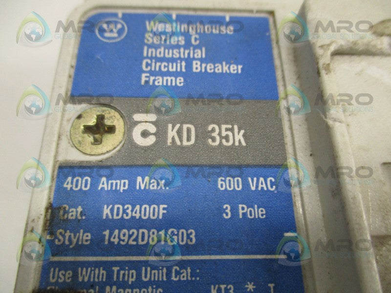 WESTINGHOUSE KD3250T CIRCUIT BREAKER 250A (AS PICTURED)  UNMP