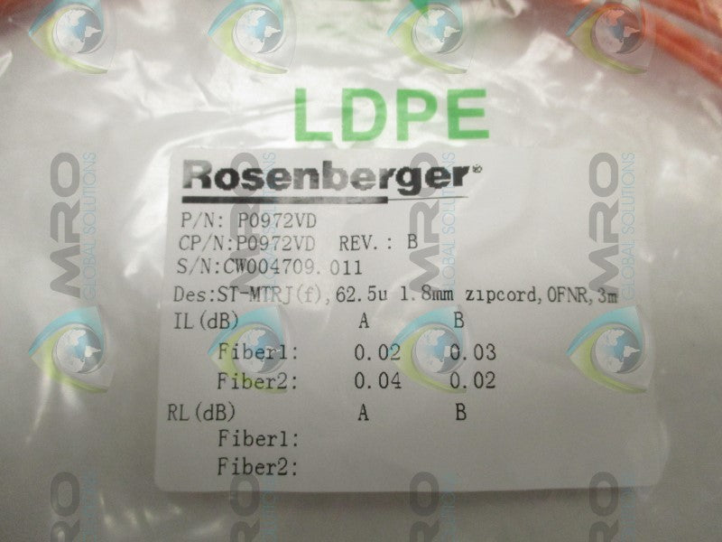 ROSENBERGER P0972VD FIBER OPTIC CABLE  NSMP