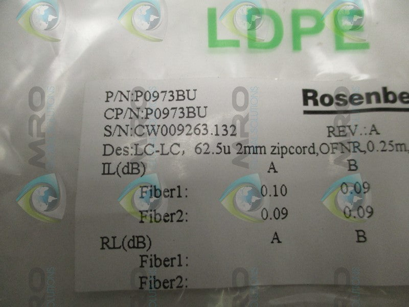 ROSENBERGER P0973BU FIBER OPTIC JUMPER CABLE  NSMP