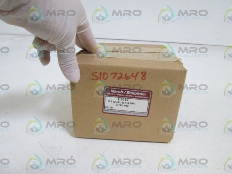 MARSH/BELLOFRAM GAUGE 3.5" QUAL-B 1/4" NPT 0/160PSI H2052 *NEW IN BOX*