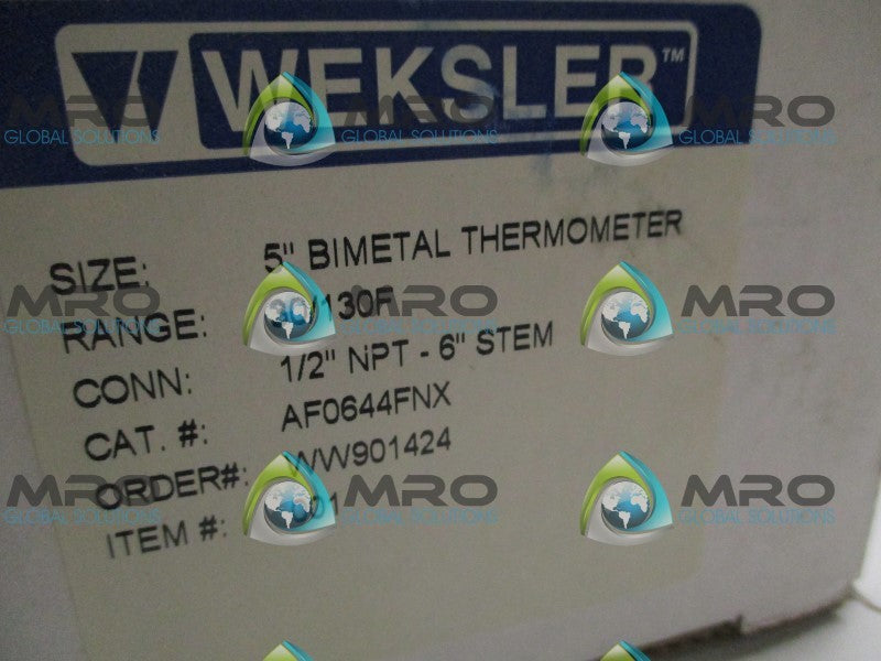 WEKSLER AF0644FNX-30/130F BIMETAL THERMOMETER 30/130F 6" STEM  NSMP