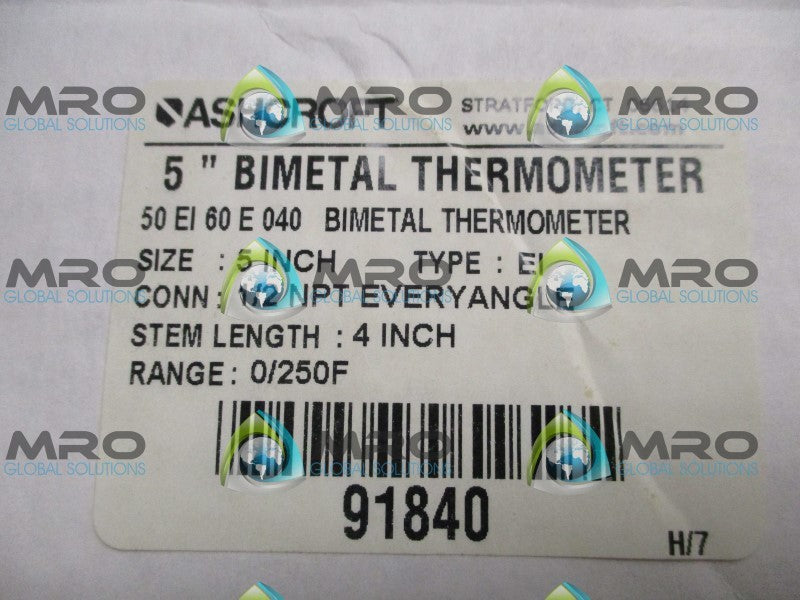 ASHCROFT 50E160E040-0/250F BIMETAL THERMOMETER 2/250F 4" STEM  NSMP